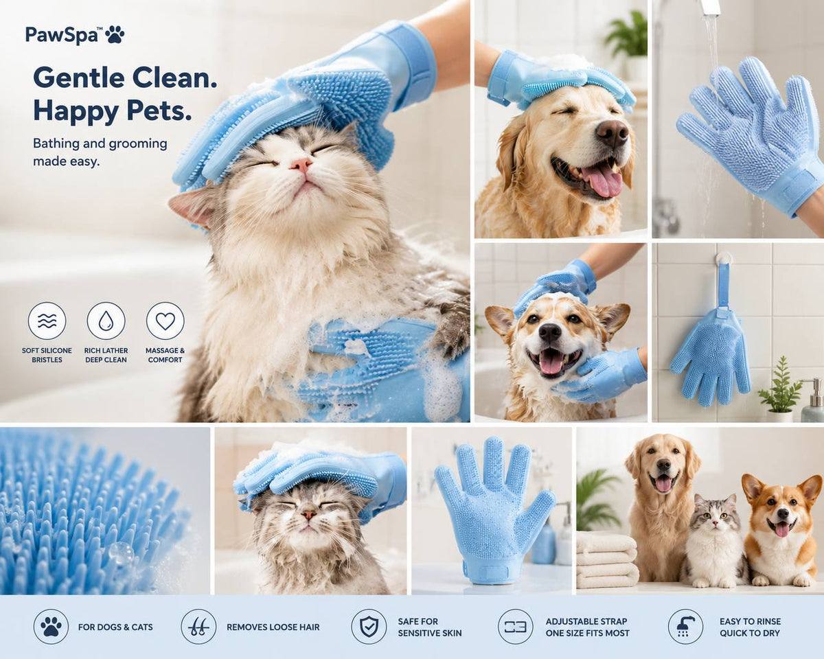 Pawro Silicone Pet Bath Glove — soft grooming bristles, view 8