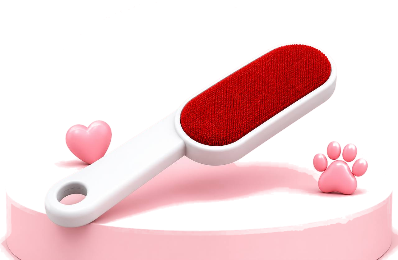 Self-cleaning pet hair remover on a pink podium
